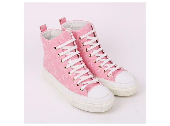 Louis Vuitton Sneakers high-top in denim rosa da donna - vista 3