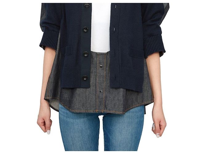 Sacai Kurzärmelige Jeans-Strickjacke für Damen Schwarz - Ansicht 10