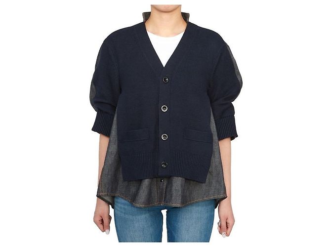 Sacai Kurzärmelige Jeans-Strickjacke für Damen Schwarz - Ansicht 4