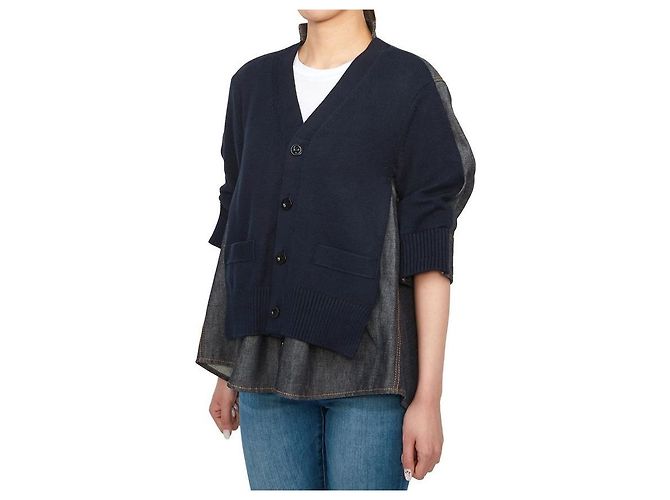 Sacai Kurzärmelige Jeans-Strickjacke für Damen Schwarz - Ansicht 5