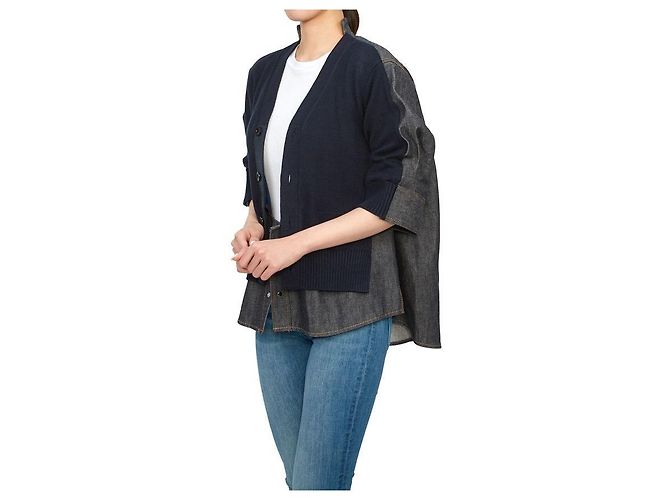 Sacai Kurzärmelige Jeans-Strickjacke für Damen Schwarz - Ansicht 7
