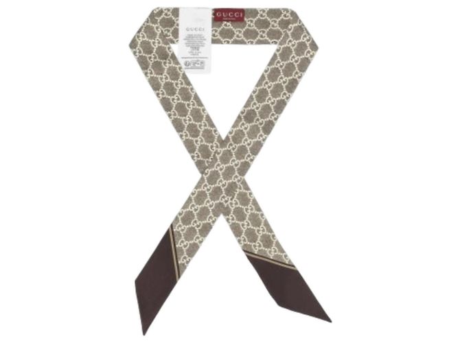 Gucci Foulard in seta skinny GG Twilly Marrone - vista 2