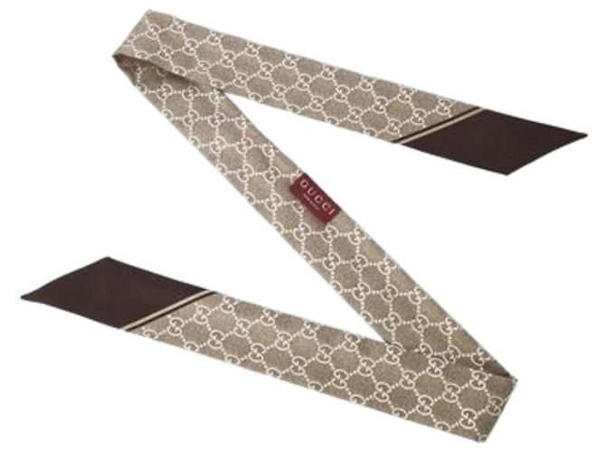 Gucci Foulard in seta skinny GG Twilly Marrone - vista 4