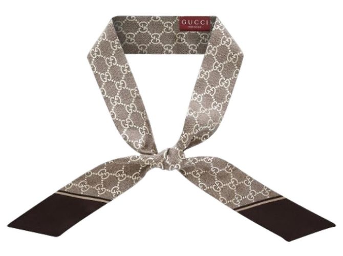 Gucci Foulard in seta skinny GG Twilly Marrone - vista 6