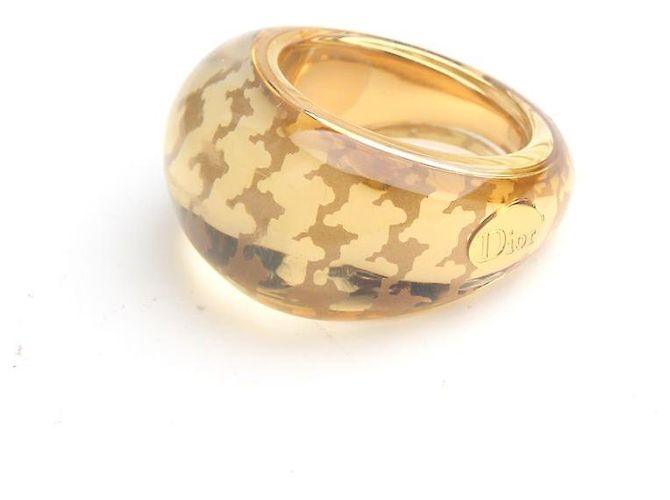 Dior Gold Houndstooth Inclusion Ring Size Brown - view 2