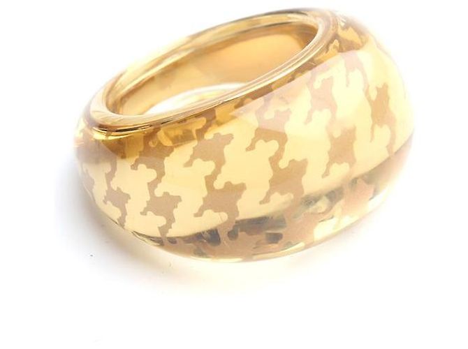 Dior Gold Houndstooth Inclusion Ring Size Brown - view 3