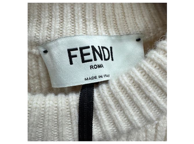 Fendi Neuer Rundhalsstrick mit Taschendetails Größe Weiß - Ansicht 7