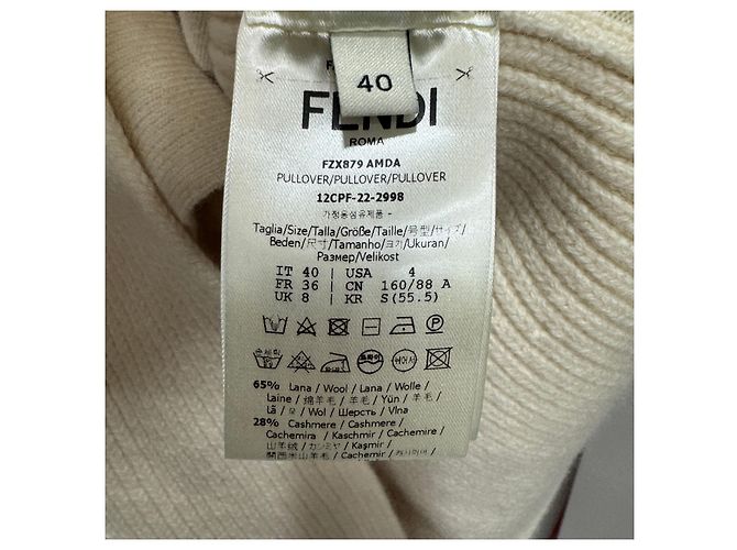 Fendi Neuer Rundhalsstrick mit Taschendetails Größe Weiß - Ansicht 8