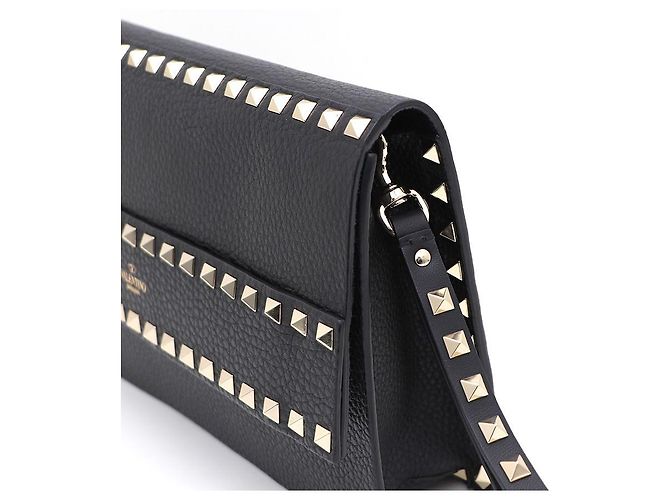 Valentino Clutch Rockstud in pelle nera e metallo dorato Nero - vista 4