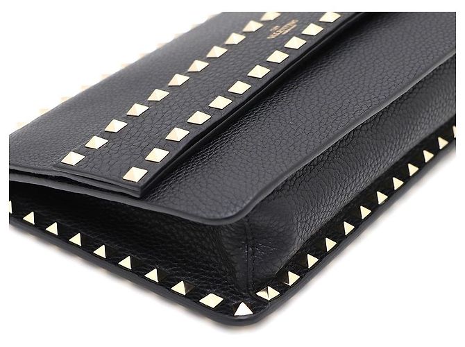 Valentino Clutch Rockstud in pelle nera e metallo dorato Nero - vista 5