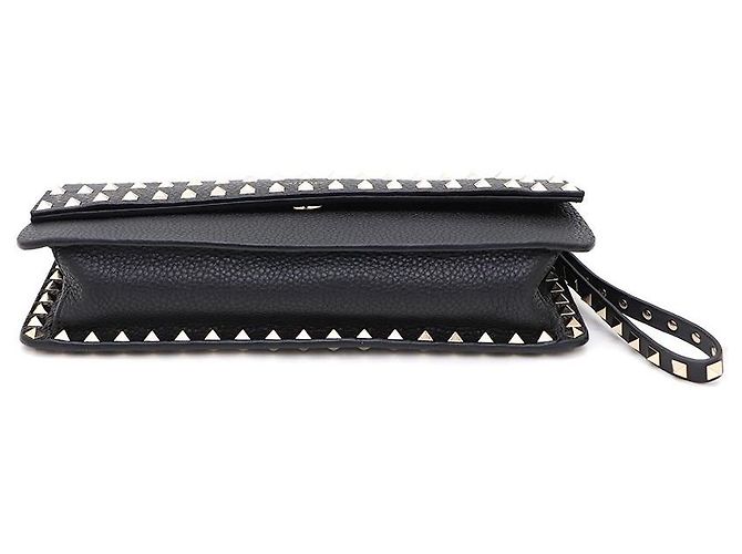 Valentino Clutch Rockstud in pelle nera e metallo dorato Nero - vista 6