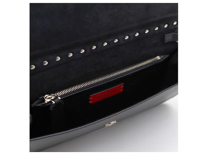 Valentino Clutch Rockstud in pelle nera e metallo dorato Nero - vista 7
