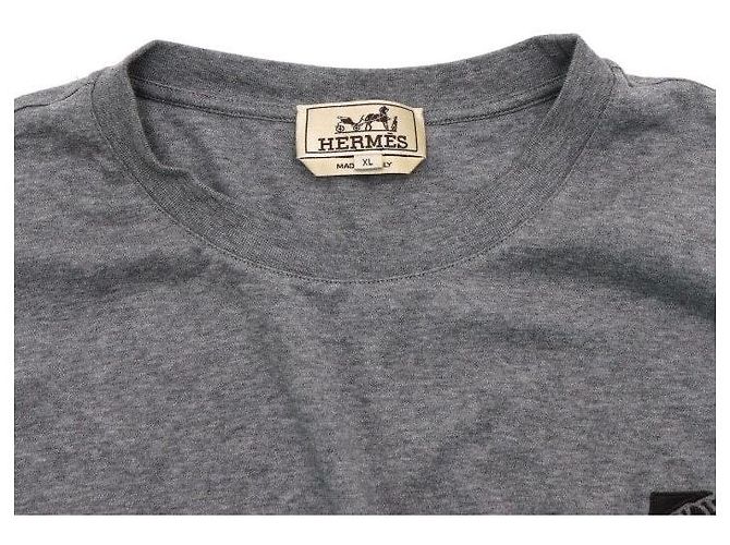 Hermès Graues Kurzarm-T-Shirt für Herren aus Baumwolle mit Mini-Lederpatch Braun - Ansicht 5