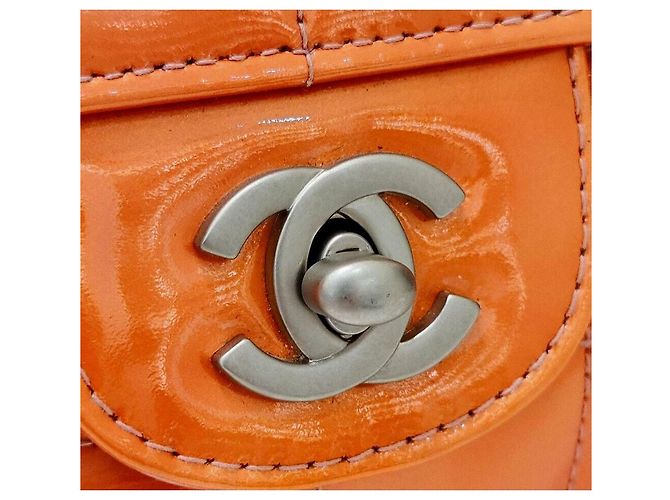 Chanel Borsa a Spalla Patent Chocolate Bar Arancione - vista 7
