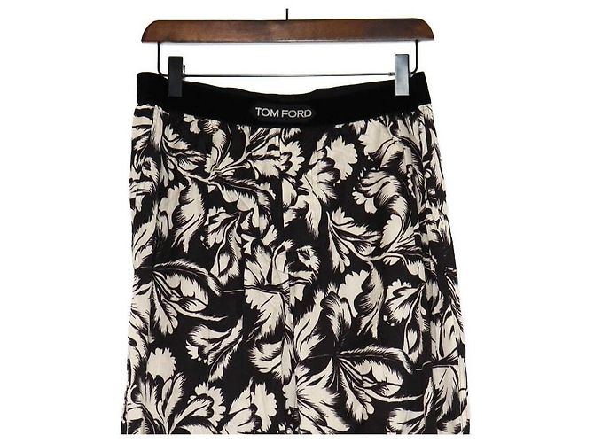 Tom Ford Pantaloni per pigiama da uomo in seta con stampa floreale bianco e nero - vista 2
