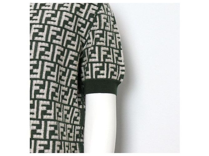 Fendi Kurzärmeliges Strick-T-Shirt für Herren mit grünem FF-Muster - Ansicht 3