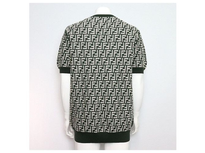 Fendi Kurzärmeliges Strick-T-Shirt für Herren mit grünem FF-Muster - Ansicht 4