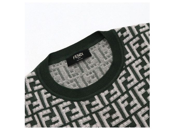 Fendi Kurzärmeliges Strick-T-Shirt für Herren mit grünem FF-Muster - Ansicht 5