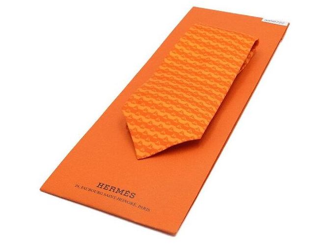 Hermès Cravatta in seta con motivo barche a vela arancione - vista 8