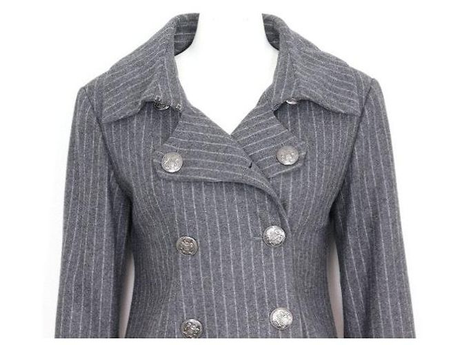 Chanel Abrigo largo de lana con rayas de doble botonadura para mujer Castaño - vista 2