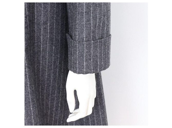 Chanel Abrigo largo de lana con rayas de doble botonadura para mujer Castaño - vista 3
