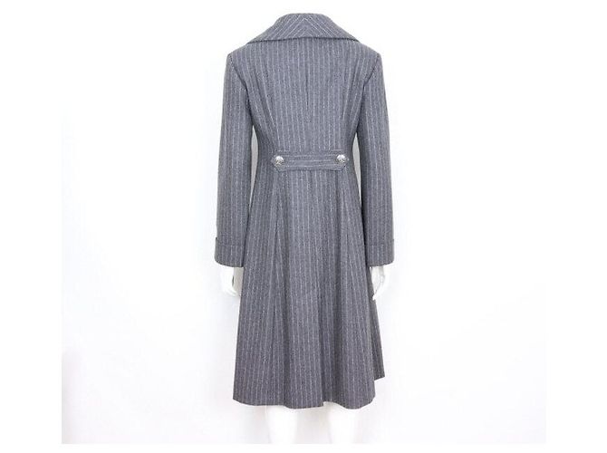 Chanel Abrigo largo de lana con rayas de doble botonadura para mujer Castaño - vista 4