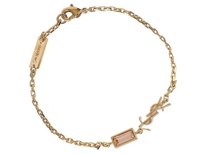Saint Laurent Pulseira de Charme Cassandra em Metal e Strass Dourado - vista 4