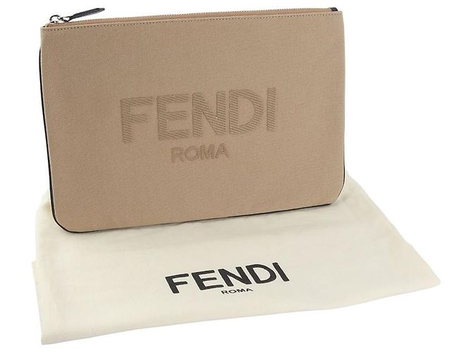 Fendi Clutch in Tela con Logo Arancione - vista 8