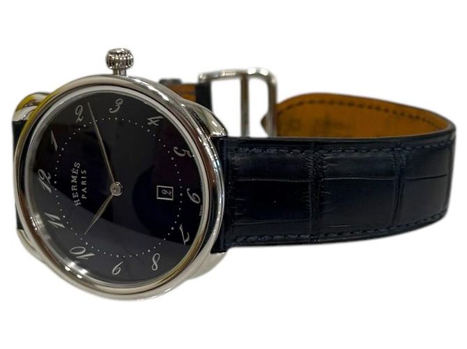 Hermès Relógio ARCEAU Asso com pulseira de jacaré para homem Azul - vista 3