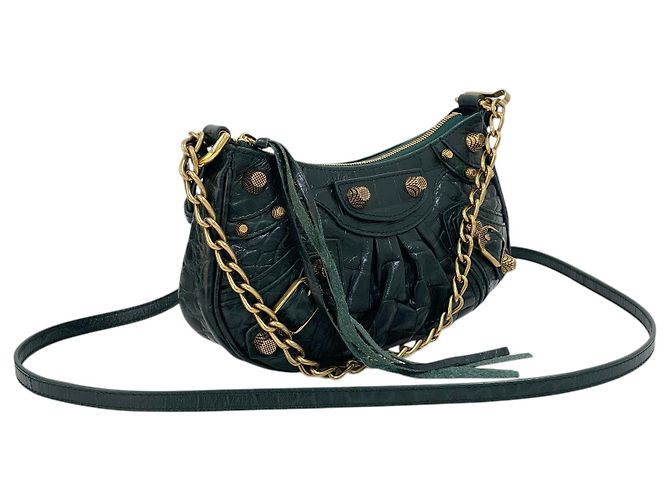 Balenciaga Mini borsa a tracolla con catena Crocodile Le Cagole Verde - vista 2