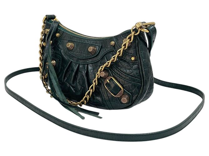 Balenciaga Mini borsa a tracolla con catena Crocodile Le Cagole Verde - vista 3
