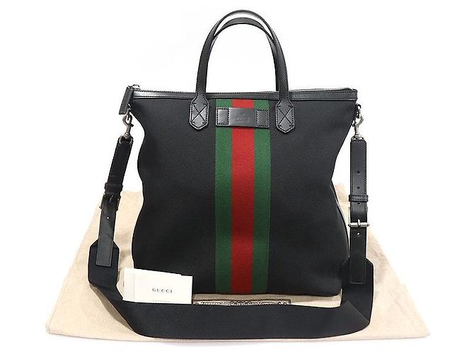 Gucci Tote in tela techno nera con striscia WEB Nero - vista 2