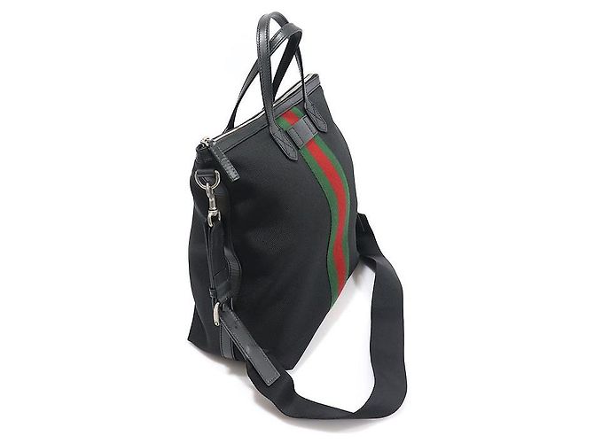Gucci Tote in tela techno nera con striscia WEB Nero - vista 3