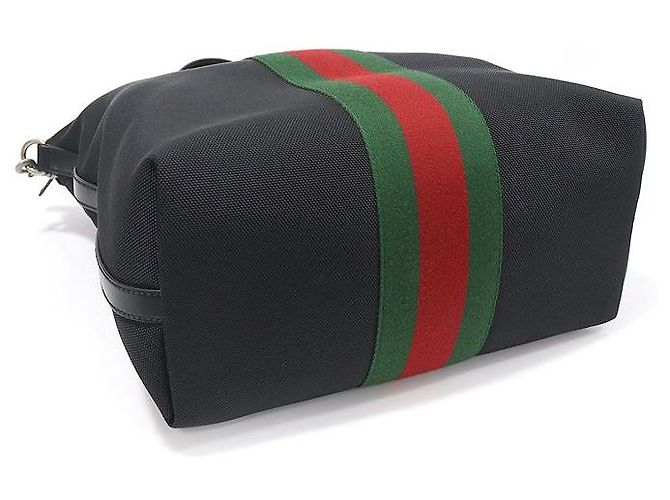 Gucci Tote in tela techno nera con striscia WEB Nero - vista 5