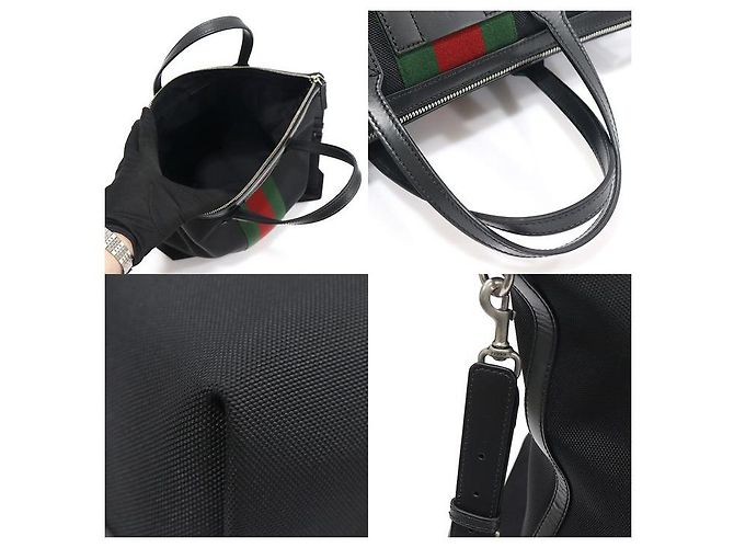 Gucci Tote in tela techno nera con striscia WEB Nero - vista 6