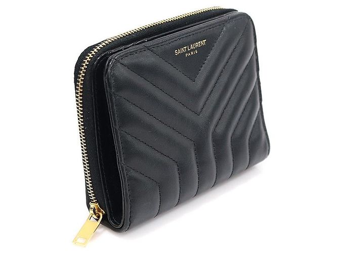 Saint Laurent Gestepptes Joan Compact Wallet aus glattem schwarzem Kalbsleder - Ansicht 2