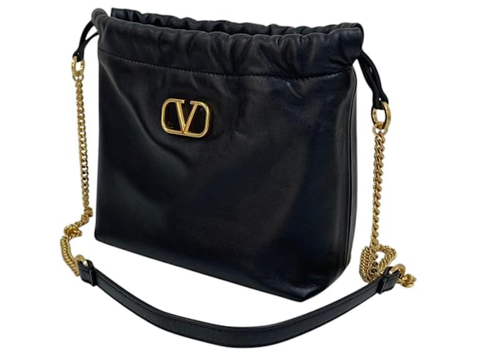 Valentino Borsa a tracolla a secchiello con catena e coulisse Nero - vista 3