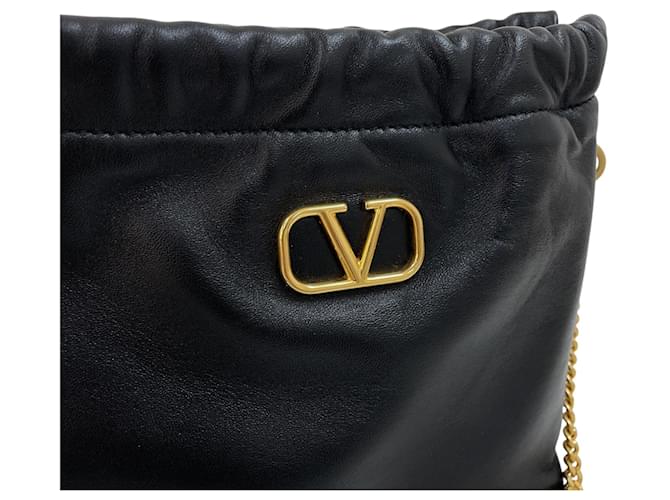 Valentino Borsa a tracolla a secchiello con catena e coulisse Nero - vista 4