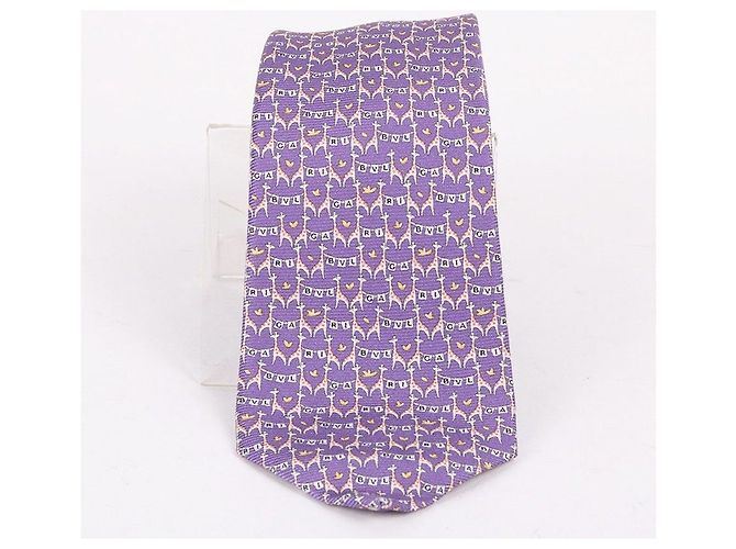 Bulgari Giraffe Pattern Purple Silk Tie - view 2