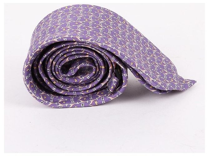 Bulgari Giraffe Pattern Purple Silk Tie - view 3