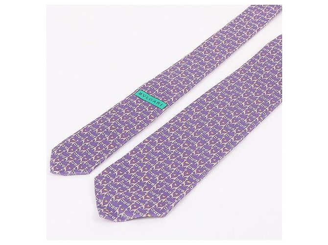 Bulgari Giraffe Pattern Purple Silk Tie - view 4