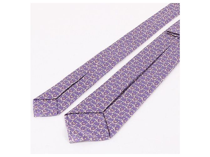 Bulgari Giraffe Pattern Purple Silk Tie - view 5