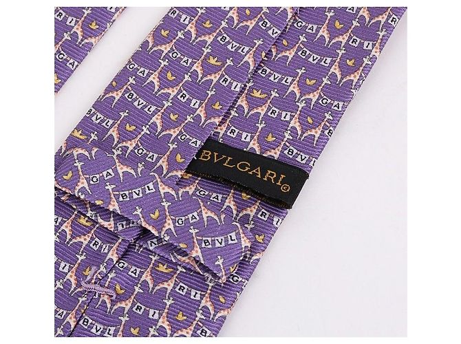 Bulgari Giraffe Pattern Purple Silk Tie - view 6