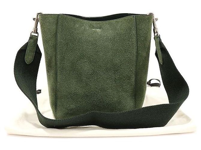 Céline Piccola borsa a tracolla a secchiello in pelle di vitello scamosciata verde - vista 2