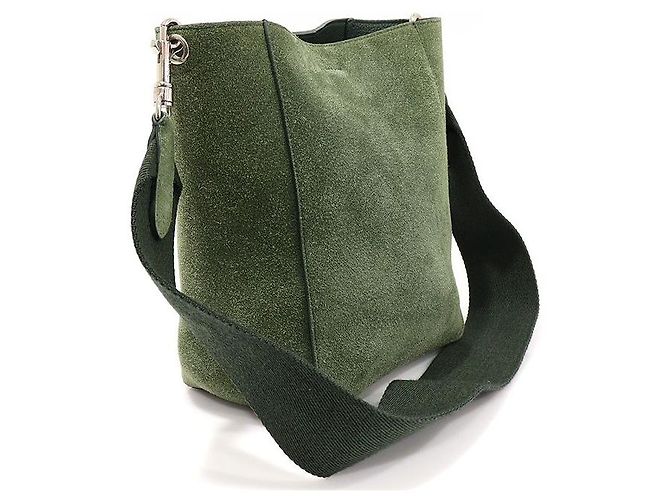 Céline Piccola borsa a tracolla a secchiello in pelle di vitello scamosciata verde - vista 3