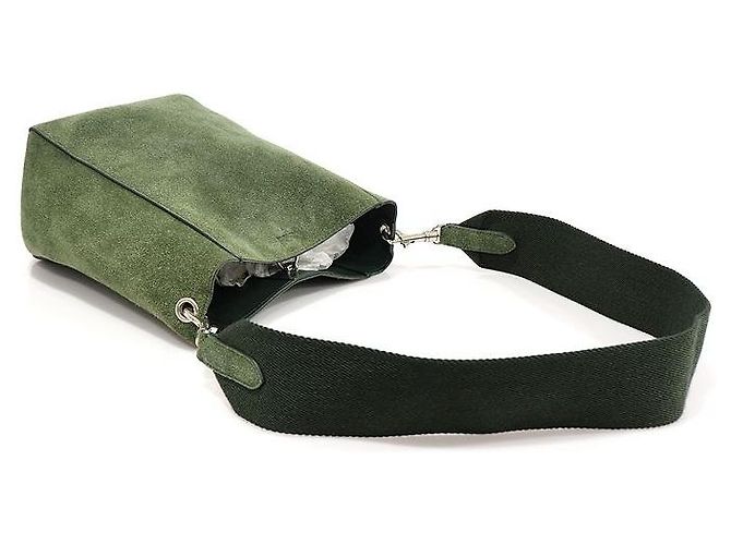 Céline Piccola borsa a tracolla a secchiello in pelle di vitello scamosciata verde - vista 4