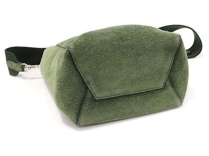 Céline Piccola borsa a tracolla a secchiello in pelle di vitello scamosciata verde - vista 5