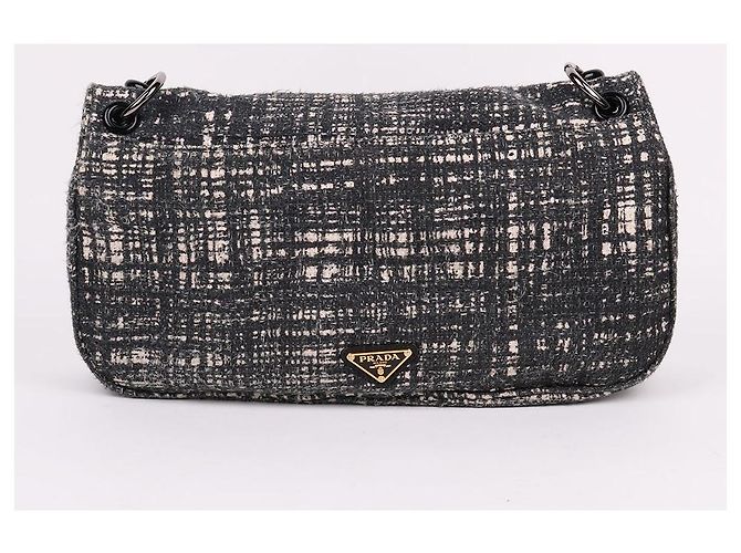 Prada Zweifarbige Tweed-Schultertasche mit Kette Braun - Ansicht 5