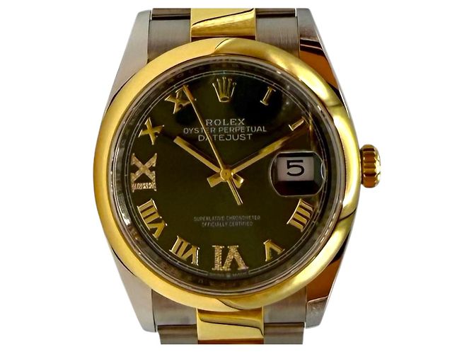 Rolex Datejust Quadrante Verde Numeri Romani Diamanti Giallo - vista 2