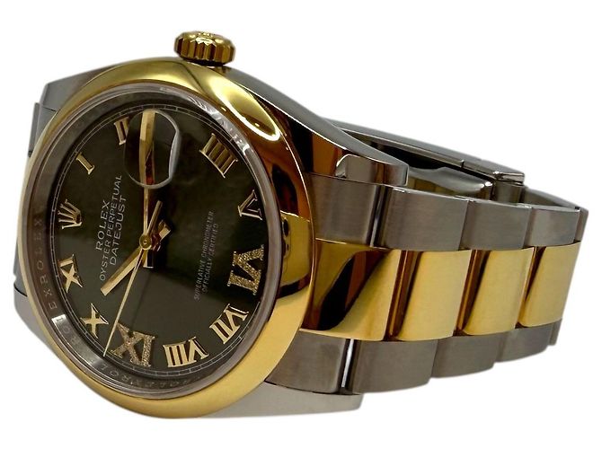 Rolex Datejust Quadrante Verde Numeri Romani Diamanti Giallo - vista 3